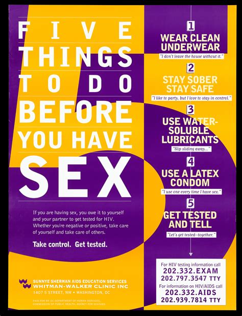 The Number Five In Purple And Yellow With A List Of Five Things To Do Before You Have Sex