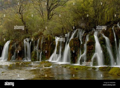 Arrow Bamboo Lake Waterfall At Jiuzhaigou Sichuan China Stock Photo