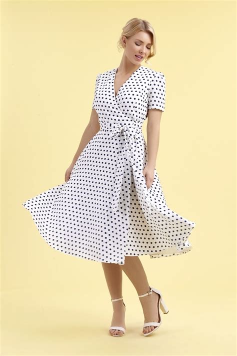 The Pretty Dress Company 1940s Ivory And Navy Polka Dot Wrap Dress
