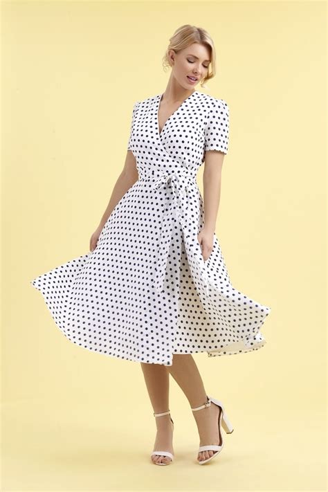 the pretty dress company 1940 s ivory and navy polka dot wrap dress