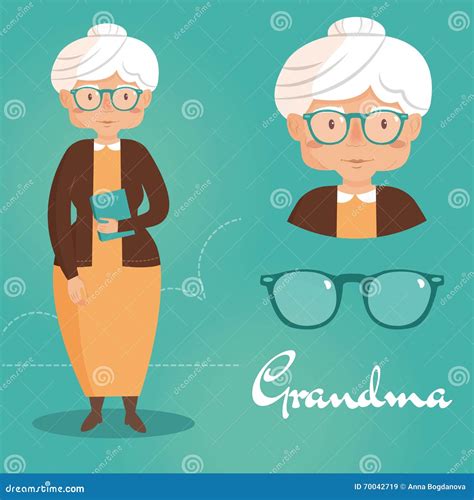 Old Lady Grandma In 4 Different Poses Cartoon Vector Cartoondealer