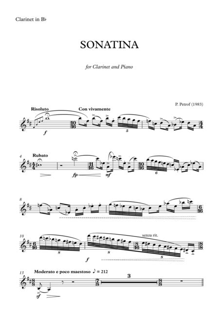 The pink panther for clarinet and piano, intermediate clarinet sheet music. Download SONATINA For Clarinet And Piano Sheet Music By P ...