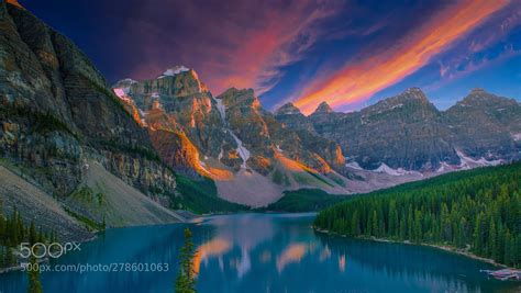 Sunset At Moraine Lake Banff National Park By Sunj99