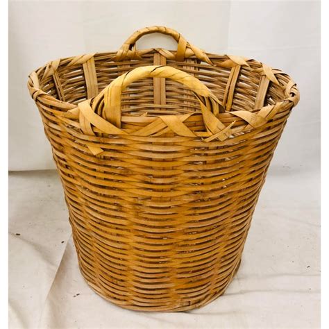 Vintage Natural Woven Wicker Laundry Basket Chairish
