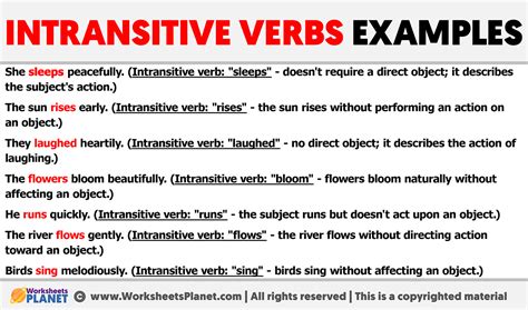 Intransitive Verbs Examples