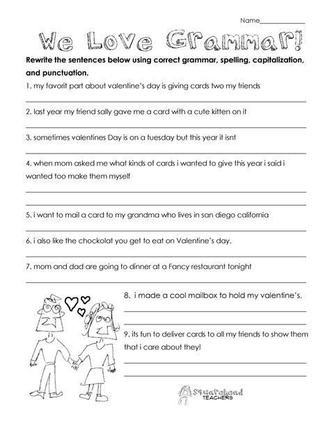 Exercises on various english grammar topics such as sentence, parts of speech, noun, pronouns, punctuation, phrase, clause, conditional sentence exercise, etc. Valentine's Day Grammar (free worksheet for 3rd grade and ...