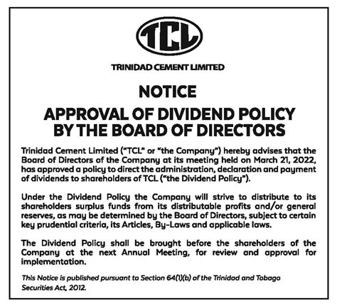 Approval Of Dividend Policy By The Board Of Directors Tcl Group