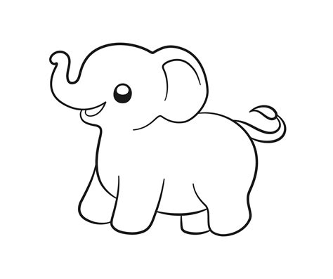 Cute baby elephant cartoon outline illustration. Easy animal coloring