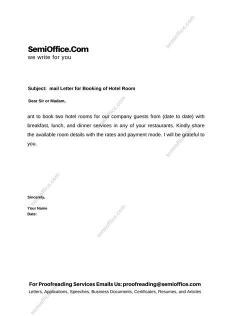 Email Letter For Booking Of Hotel Room Semiofficecom