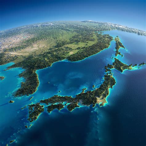 Contours let you determine the height of mountains and depth of the ocean bottom. Exaggerated Relief Map of Japan, Korea, northern China and the Russian Far East﻿ | Relief map ...
