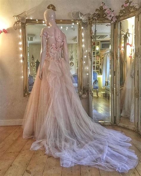 Blush Tulle Wedding Gown With Flower Embroidered Bodice By Joanne Fleming Design Joanneflemingd