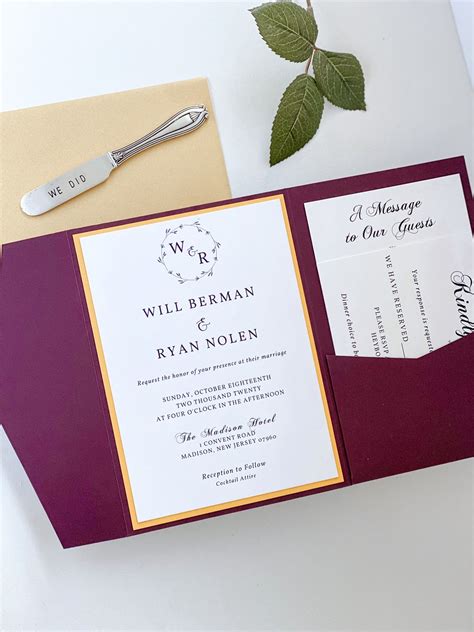 Pocket Folder Invitation Suite Wedding Invitations Burgundy Etsy