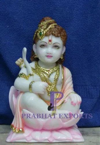 White Painted Krishna Marble Statue For Worship Size 1 Feet To 12