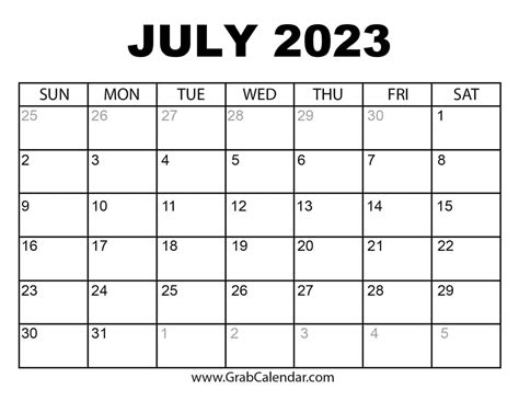 Printable July 2023 Calendar