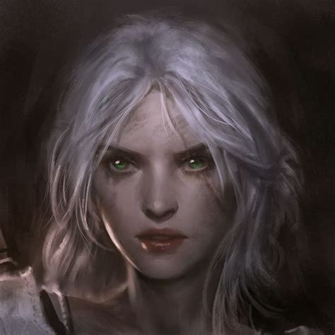 A Woman With White Hair And Green Eyes