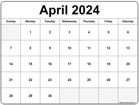 Blank Calendar April 2024 2024 Calendar Printable