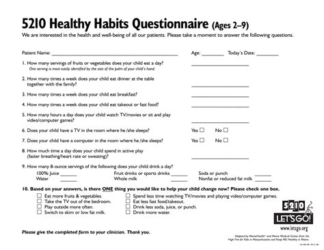 5210 Healthy Habits Questionnaire Template Let S Go Download