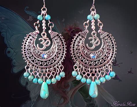 Turquoise Magnesite Gemstone Om Symbol Chandelier Earrings Etsy