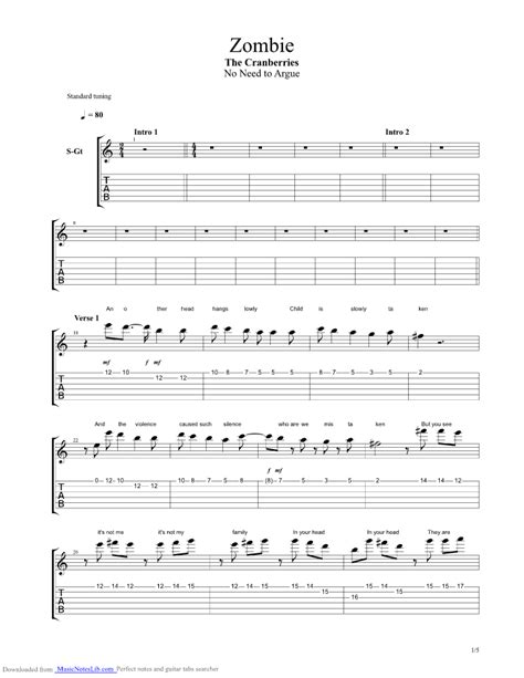 Zombie Guitar Pro Tab By Cranberries Musicnoteslib Com