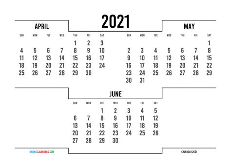 April May June 2021 Calendar Printable 214720