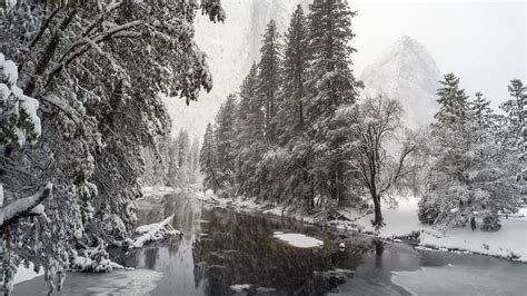 Download Wallpaper 1920x1080 River Trees Snow Mountains Landscape Winter Full Hd Hdtv Fhd