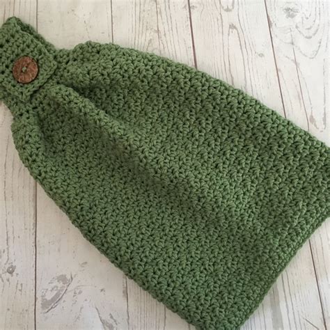 Hanging kitchen towels with buttons patterns. Crochet Kitchen Hanging Hand Towel with Wood Button ...