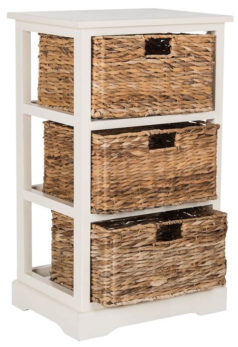 tiered basket storage shelf distressed white wicker baskets