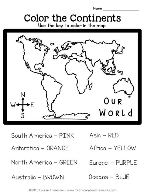 Combining map skills, reading, handwriting, coloring, cutting, and spatial reasoning into one simple yet effective activity. FREE Color the Continents | FirstGradeFaculty.com ...