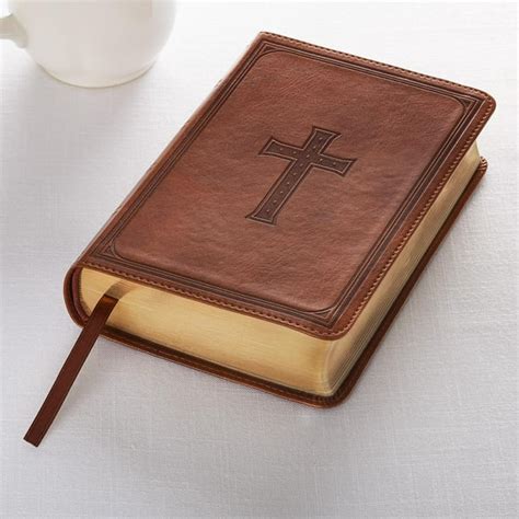 Kjv Holy Bible Large Print Compact Medium Brown Faux Leather Red