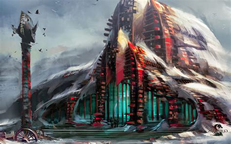 Fantasy Art Artwork Building Snow Tower Guild Wars 2 Concept Art