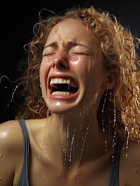 Premium Ai Image A Woman Crying With Water Dripping Off Her Face