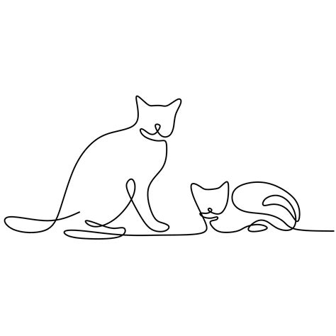 Continuous One Line Drawing Of Two Cats In Minimalism Style Cute Cat