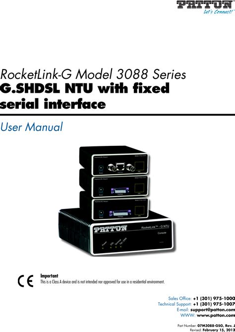 Patton Electronic 3088 Series Users Manual Rocketlink G Gshdsl Ntu