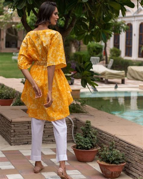 Sunshine Yellow Kaftan And White Pants Set Of Two By Chappai The