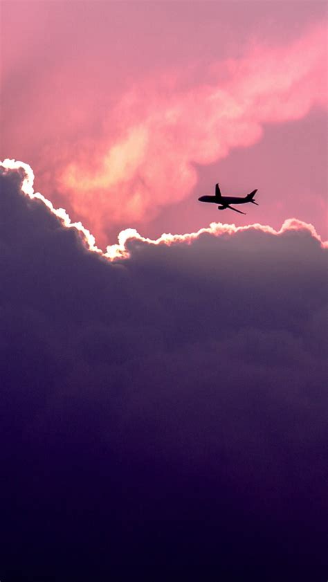 Plane Above Sunset Clouds Iphone Wallpapers Free Download