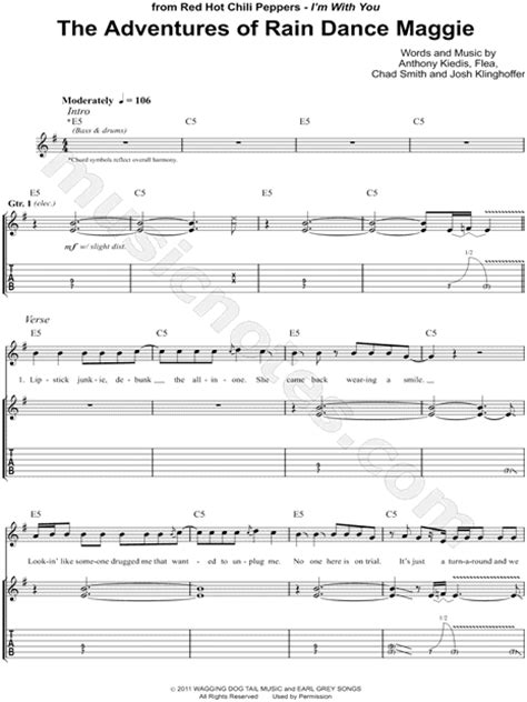 Red Hot Chili Peppers The Adventures Of Rain Dance Maggie Guitar Tab In E Minor Download