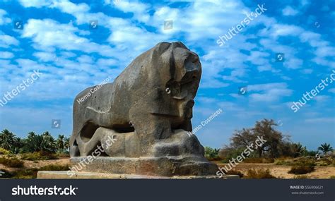 Statue Babylonian Lion Babylon Ruins Iraq Stock Photo 556906621
