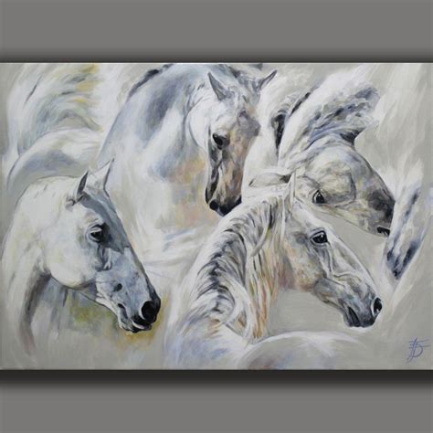 Weisse Pferde GemÄlde Original Unikat Equine Painting Joart