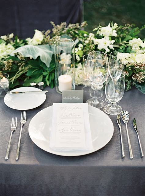 Elegant Gray And White Place Settings Wedding Table Settings Wedding