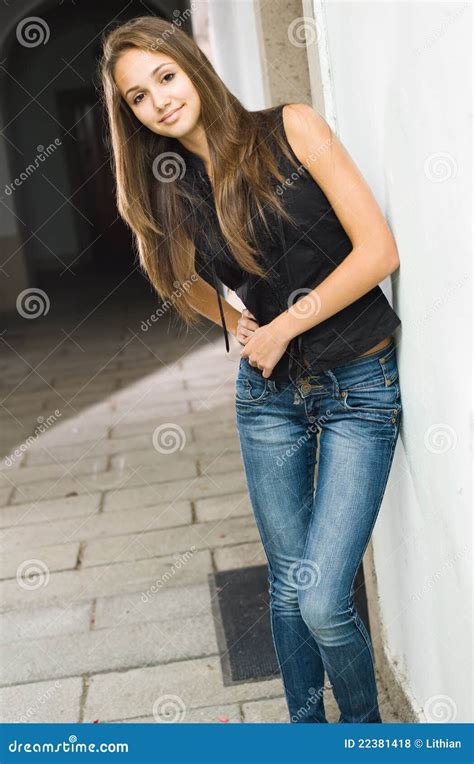 Beautiful Young Model Posing In Jeans Stock Photo Image 22381418