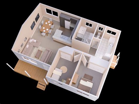 Small House 2 Bedroom Floor Plans 3d House 3d Plan Floor Plans Model