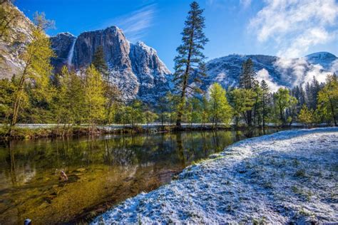 Landscape Nature Mountain River Waterfall Trees Snow