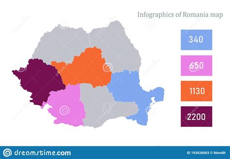 Infographics Of Romania Map Individual Regions Stock Vector