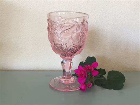 Vintage Madonna Inn Wild Rose Pink Water Goblet Madonna Inn Pink Goblet Vintage Pink Glass