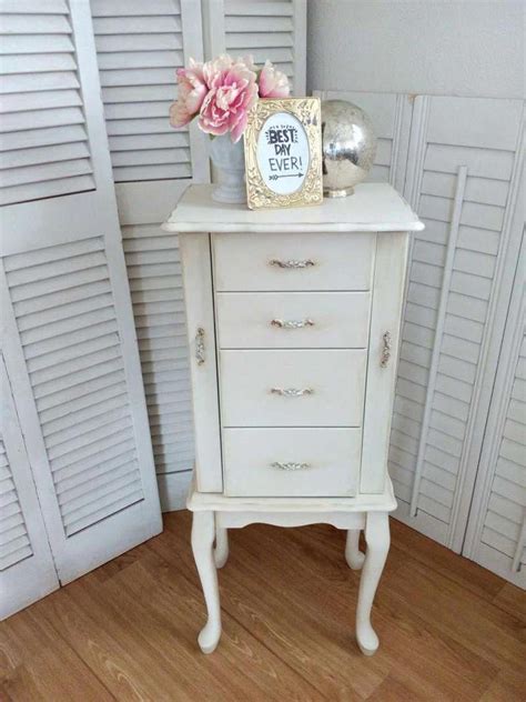Shabby Chic Antique White Jewelry Armoire Cottage Chic Wood