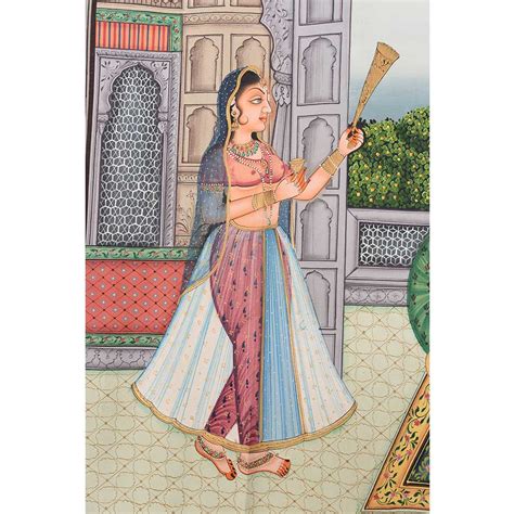 Canvas Mughal Painting Of Emperor Shah Jahan And Mumtaz Love Scene