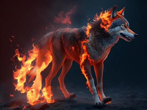 Premium Ai Image A Wolf With Flames On Its Back Ai Generated