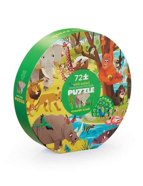 Crocodile Creek 72pc Round Box Puzzle Wild Safari Evermore Toys