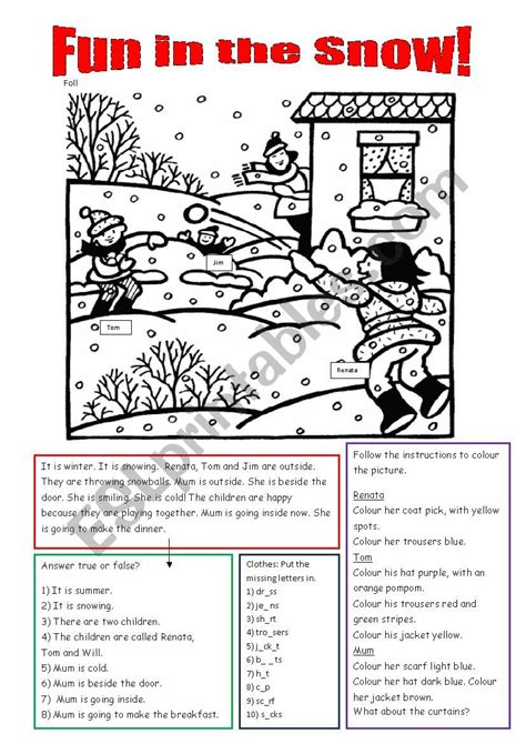 Fun In The Snow Esl Worksheet By Cunliffe