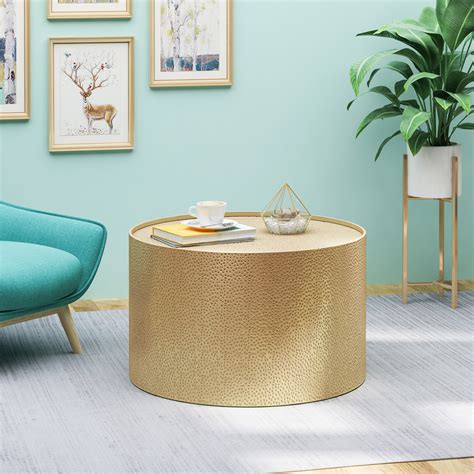Noble House Corey Modern Hammered Iron Round Coffee Table Gold